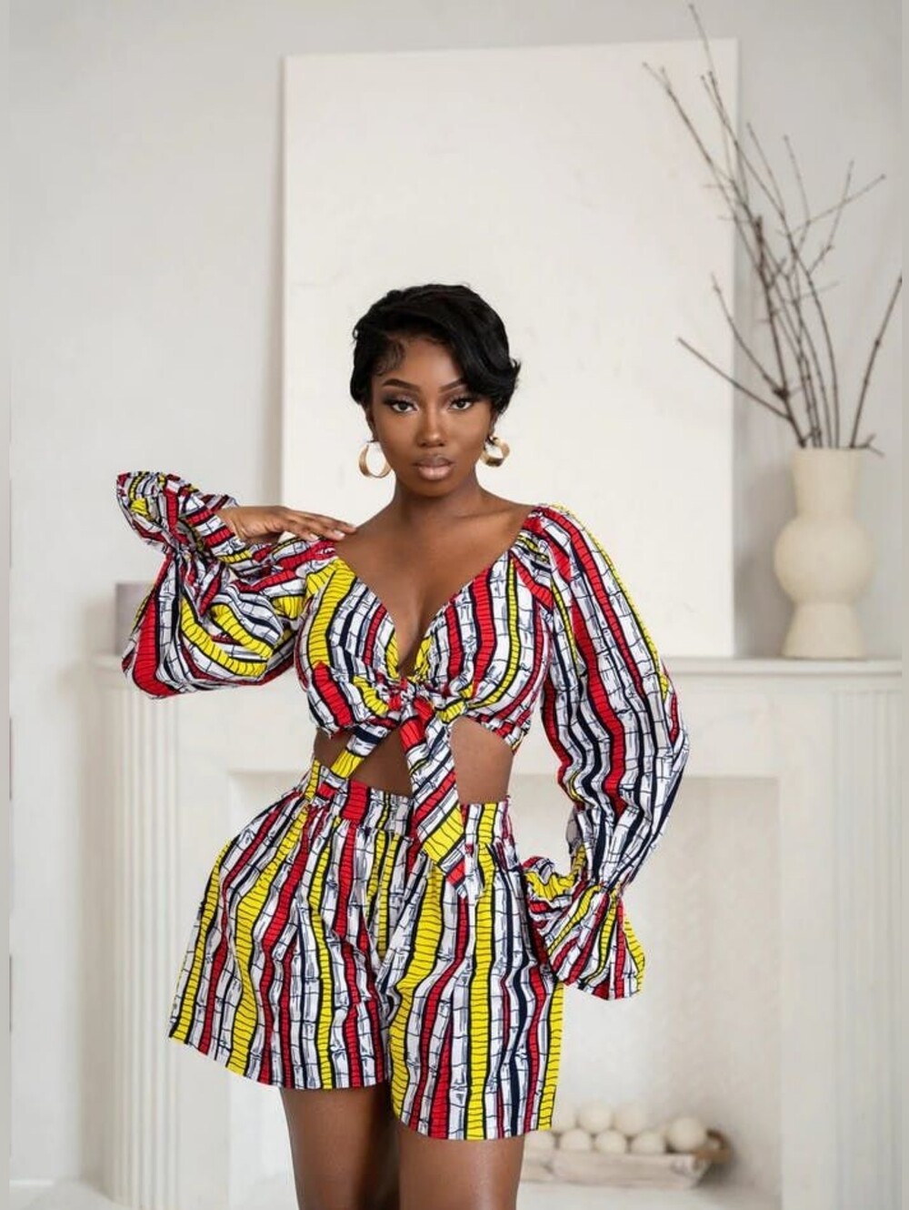 NWT Ofuure Ankara African Print Two Piece Short Set Small Cotton